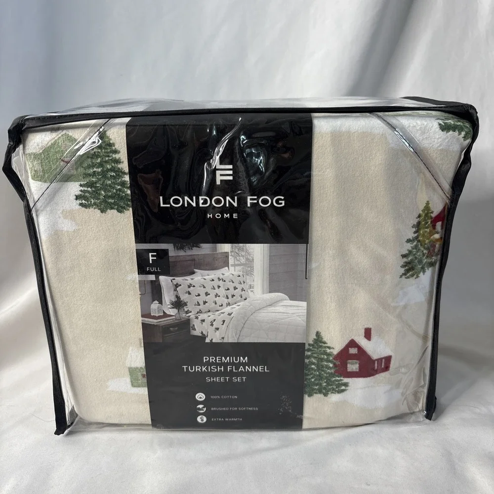 London Fog Home Premium Turkish Full Flannel Sheet‎ Set Winter Cabin Cottage